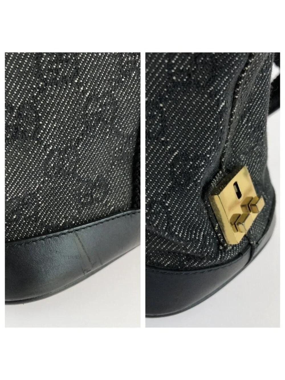 Gucci Black Gold GG Canvas Leather Handle Tote Bag
